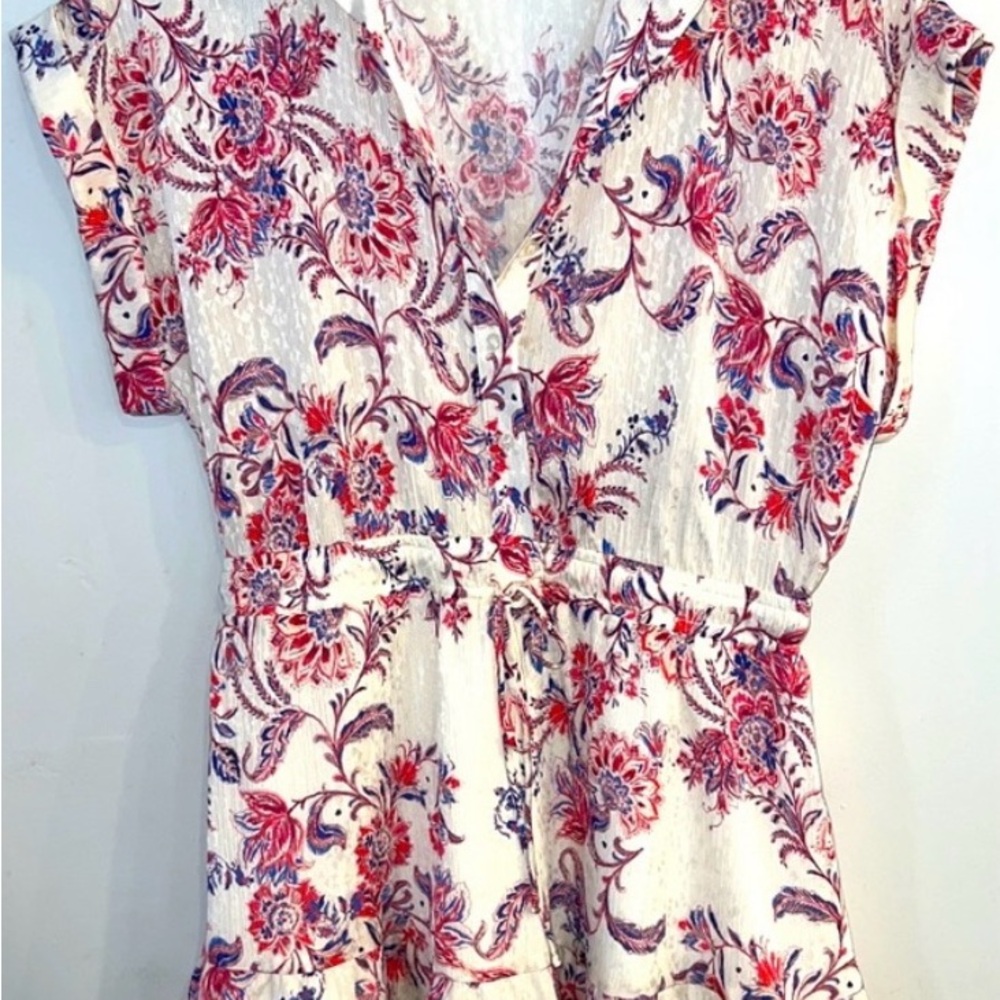 Lavender Brown White Floral Short Sleeve Collared Tiered Mini Dress
